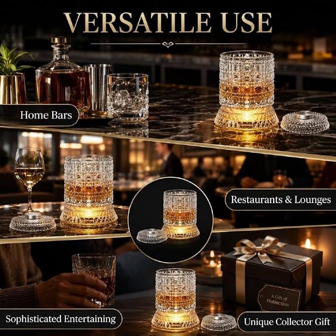 360° Rotating Whiskey Glass with LED Light Base