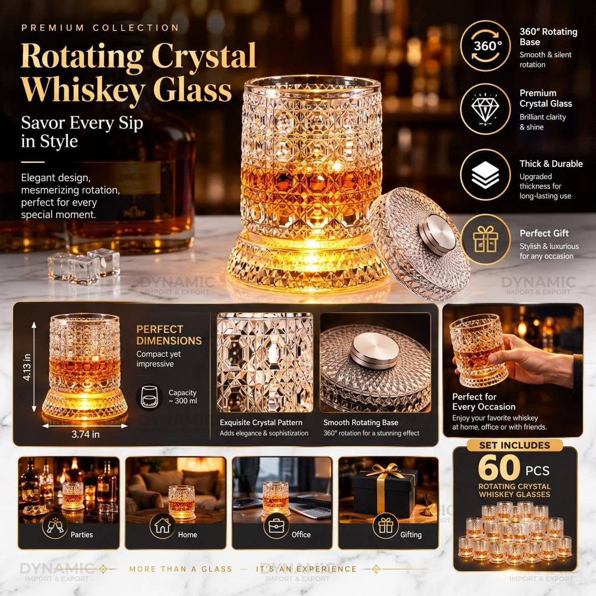 360° Rotating Whiskey Glass with LED Light Base
