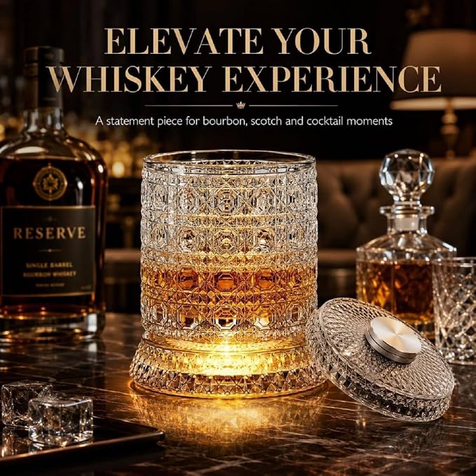 360° Rotating Whiskey Glass with LED Light Base