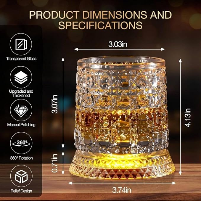 360° Rotating Whiskey Glass with LED Light Base